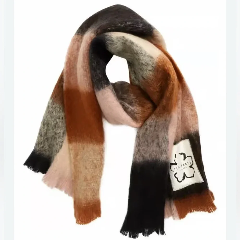 NEW Ted Baker Plaid Scarf in Black, Brown, and Pink